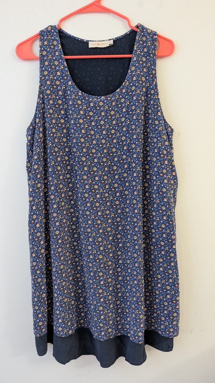 tory burch sydney sleeveless silk dress blue wild pansy